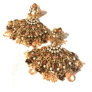 Amber and gold tone statement sparkly earrings